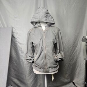 Mauritius Gray Leather Hooded Bomber Jacket EU 36 US 6 Regular Fit